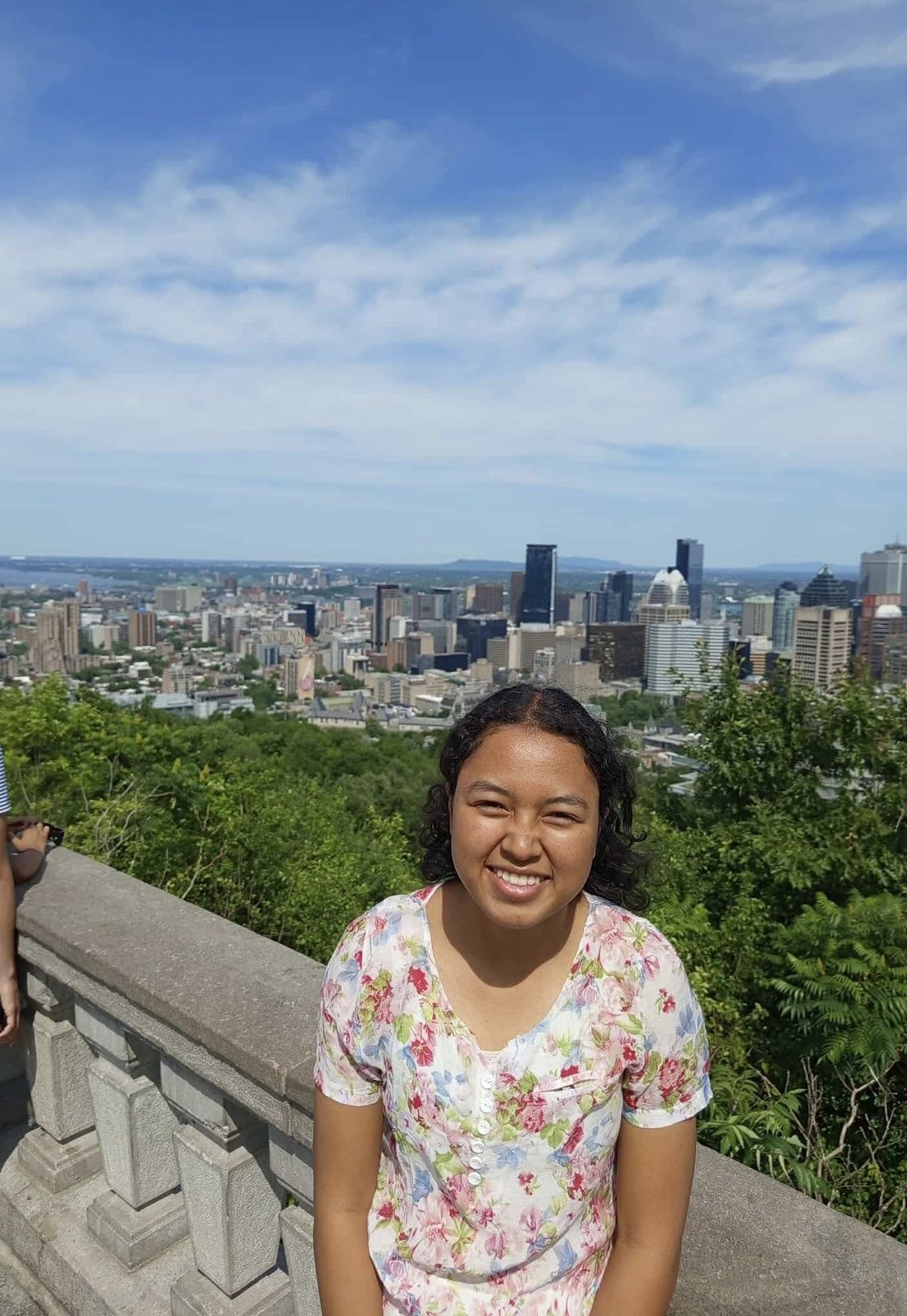 Miangaly at a viewpoint over Montréal