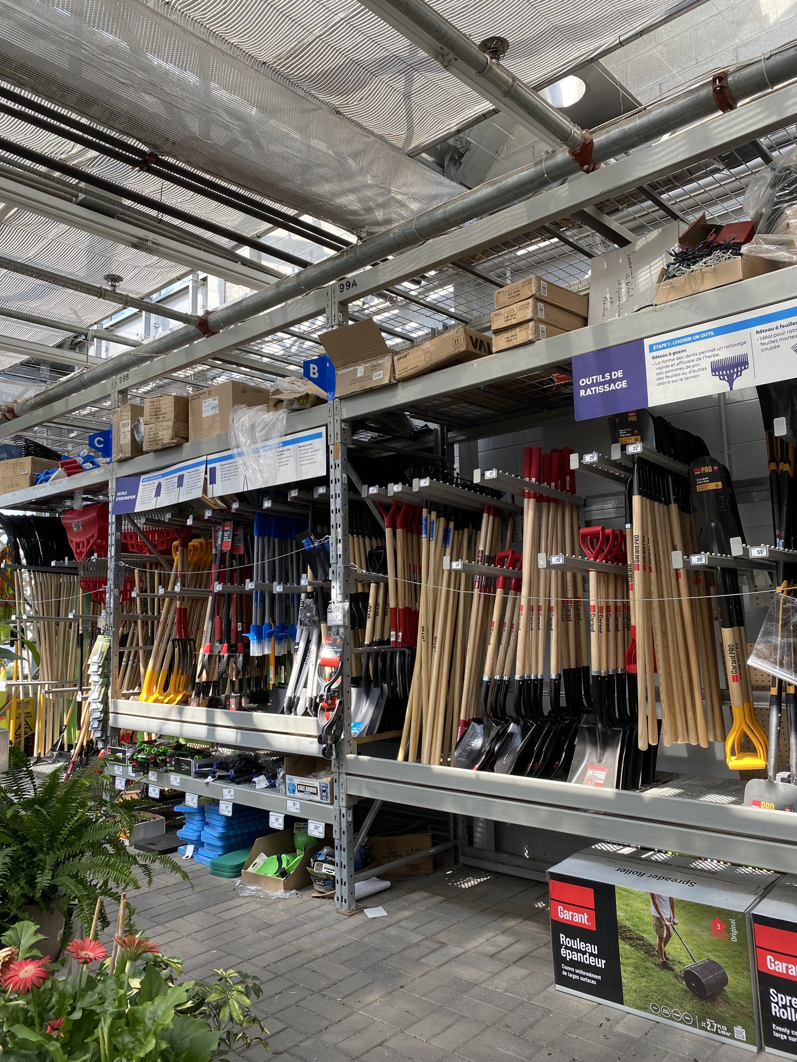 Outdoor tools and garden supplies aisle