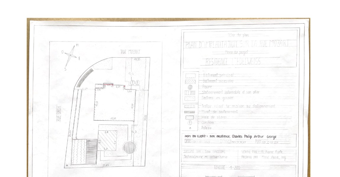 Residential site (implantation) plan drawn to scale, 1:200